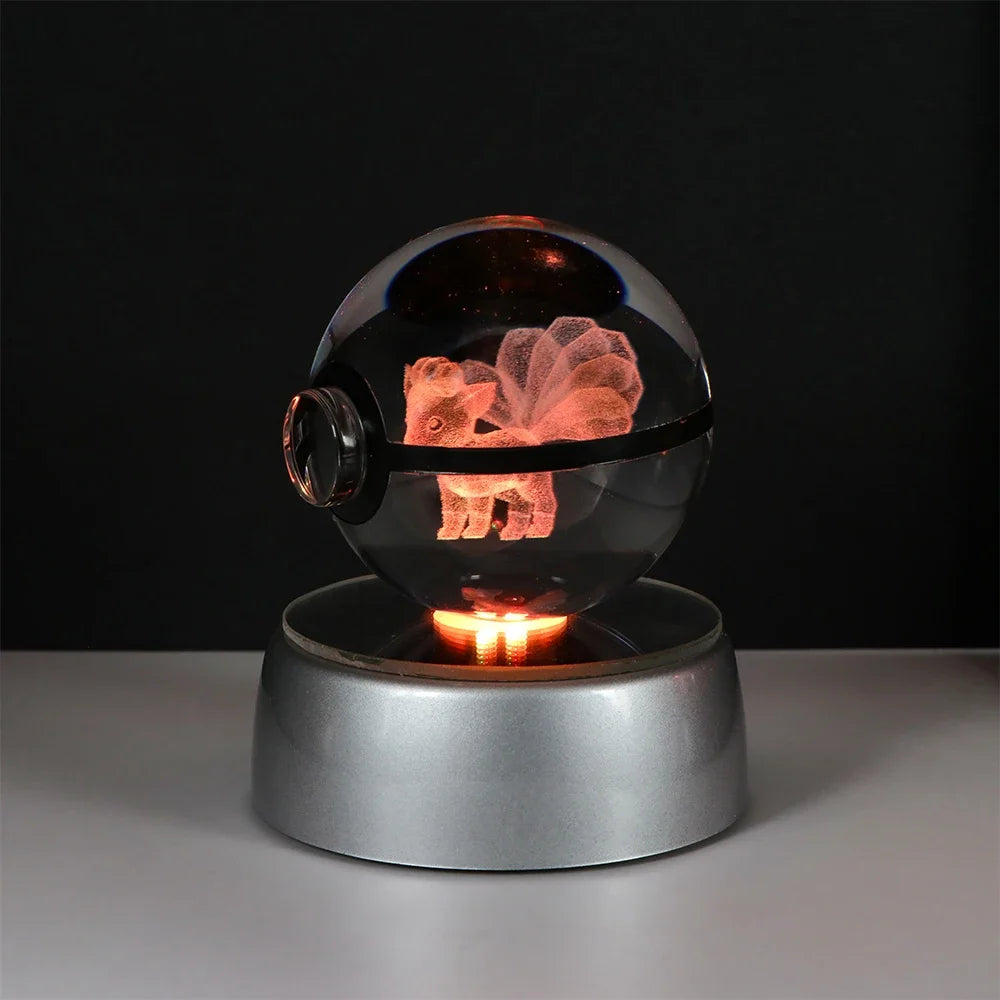 Pokemon 3D Crystal Ball Pikachu Gengar Eevee Mewtwo Anime Game Pokeball Led Night Light Base Kids Birthday Gift Home Decoration