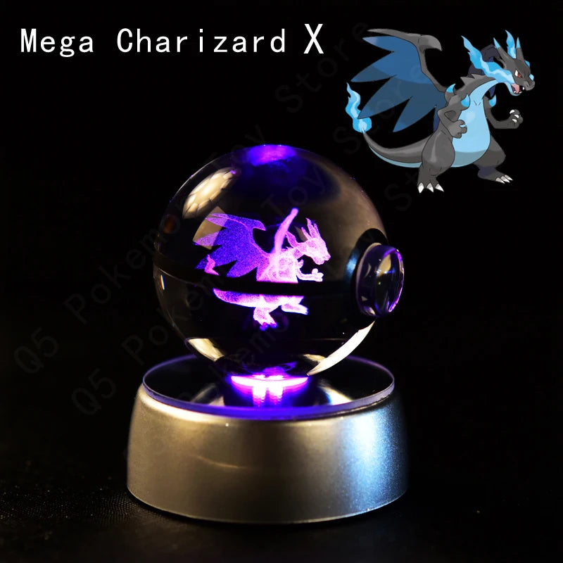 Pokemon 3D Crystal Ball Pikachu Gengar Eevee Mewtwo Anime Game Pokeball Led Night Light Base Kids Birthday Gift Home Decoration