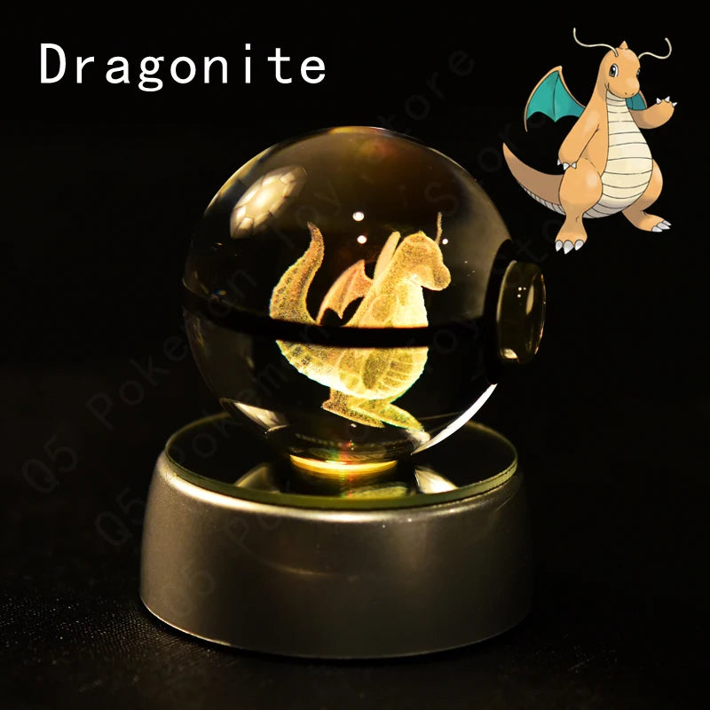Pokemon 3D Crystal Ball Pikachu Gengar Eevee Mewtwo Anime Game Pokeball Led Night Light Base Kids Birthday Gift Home Decoration