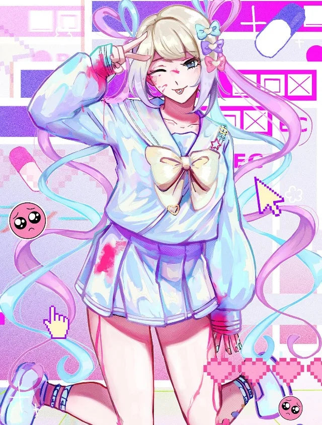 Nerdy Girl Overdose Game Character Cartoon Kawaii Posters Canvas Printing Wall Art Picture for Gaming Room Home Decor Gifts