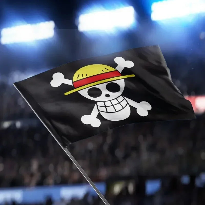 Anime One Piece Luffy Straw Hat Pirates Flag 90x150cm, Jolly Roger Skull Banner for Bedroom, Cosplay, Party & Outdoor Decor