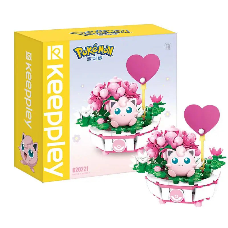 Anime Pokemon Building Block Figure Toys Pikachu Charmander Squirtle Cartoon Model Home Decoration Plant Potted Flower Brick Toy