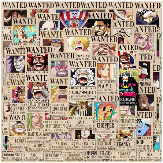 50PCS Anime One Piece Wanted Posters Stickers Cool Graffiti Decals DIY Phone Suitcase Laptop Fridge Wall Decoration Sticker Toy