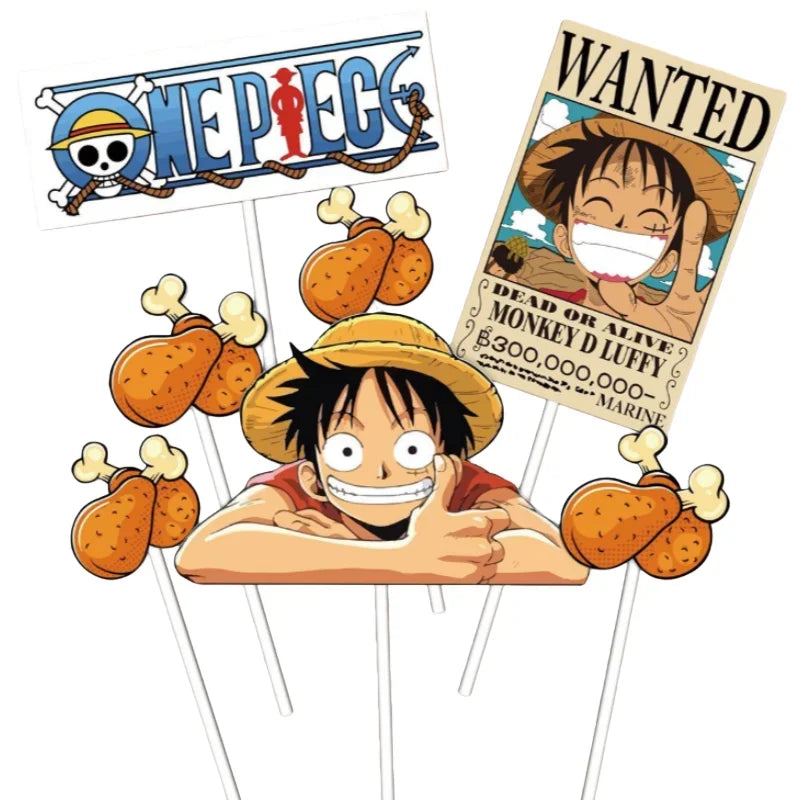 7pcs ONE PIECE Luffy Cake Topper Anime Boy Girl Birthday Cake Decorating Cake Flag Party Supplies for Kids Birthday Baby Shower