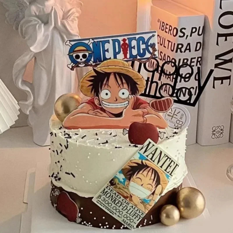 7pcs ONE PIECE Luffy Cake Topper Anime Boy Girl Birthday Cake Decorating Cake Flag Party Supplies for Kids Birthday Baby Shower