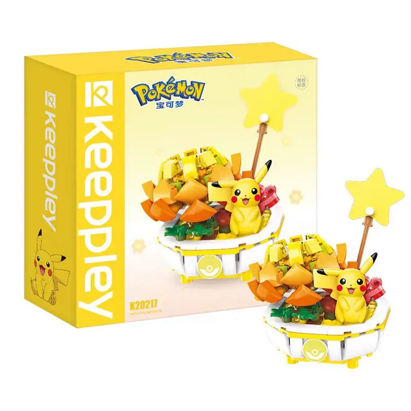 Anime Pokemon Building Block Figure Toys Pikachu Charmander Squirtle Cartoon Model Home Decoration Plant Potted Flower Brick Toy