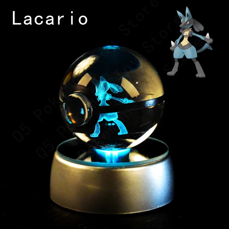 Pokemon 3D Crystal Ball Pikachu Gengar Eevee Mewtwo Anime Game Pokeball Led Night Light Base Kids Birthday Gift Home Decoration