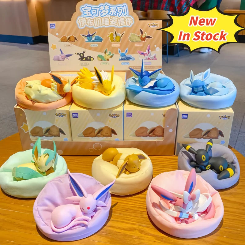 In Stock Hot Pkm Eevee Sleeping Position Series Blind Box Sylveon Umbreon Flareon Jolteon Anime Desktop Decoration Model Toy