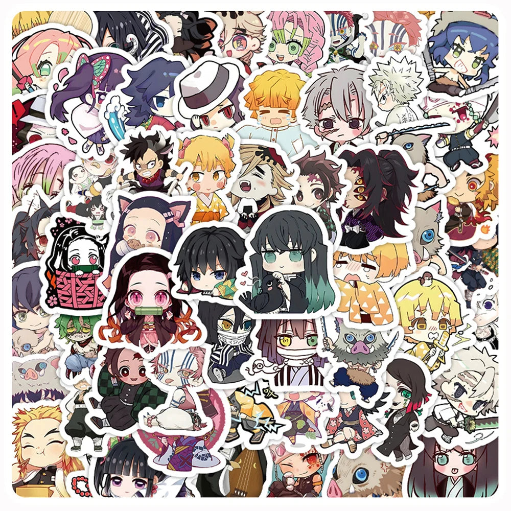 60pcs Cute Cartoon Anime Demon Slayer Anime Stickers Decoration Laptop Phone Suitcase Notebook Label Stationery Sticker
