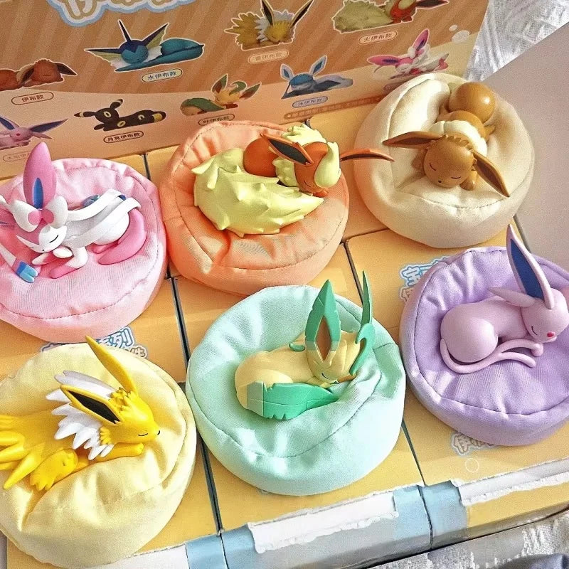 In Stock Hot Pkm Eevee Sleeping Position Series Blind Box Sylveon Umbreon Flareon Jolteon Anime Desktop Decoration Model Toy