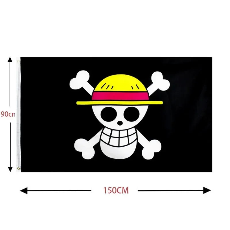Anime One Piece Luffy Straw Hat Pirates Flag 90x150cm, Jolly Roger Skull Banner for Bedroom, Cosplay, Party & Outdoor Decor