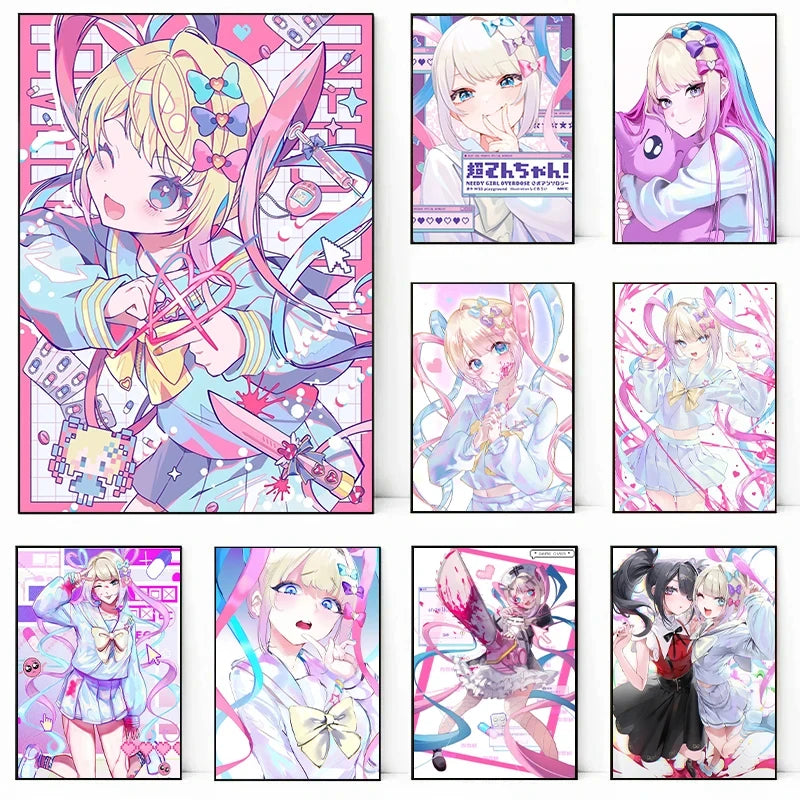 Nerdy Girl Overdose Game Character Cartoon Kawaii Posters Canvas Printing Wall Art Picture for Gaming Room Home Decor Gifts