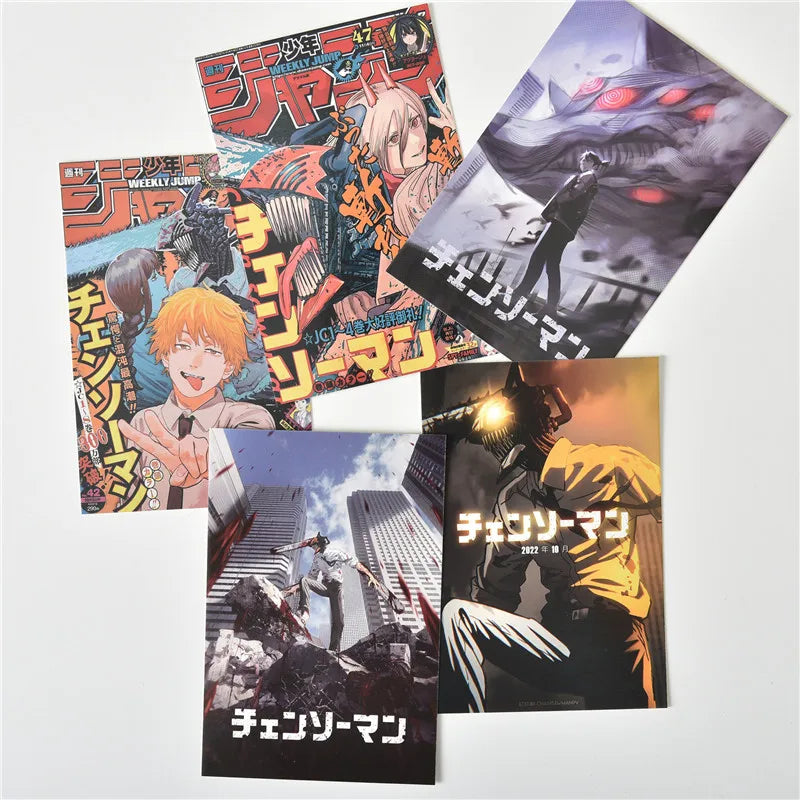 10Pcs Japenese Anime Chainsaw Men Character Poster Sticker Postcard Gift Home Study Room Wall Background Decor Pictures Painting