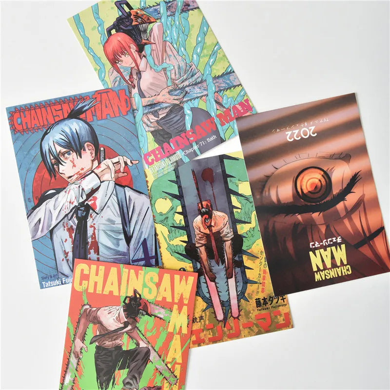 10Pcs Japenese Anime Chainsaw Men Character Poster Sticker Postcard Gift Home Study Room Wall Background Decor Pictures Painting