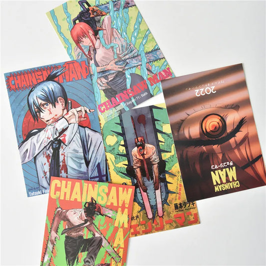 10Pcs Japenese Anime Chainsaw Men Character Poster Sticker Postcard Gift Home Study Room Wall Background Decor Pictures Painting