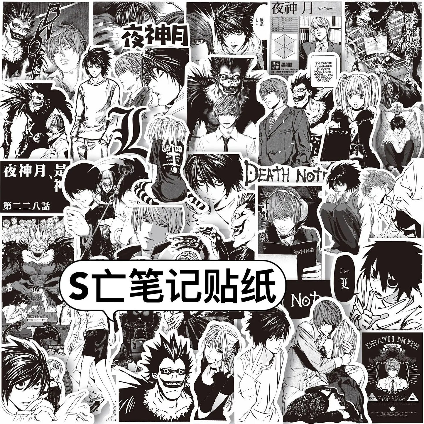 65PCS Anime Death Note Stickers Black White Decals Scrapbook Luggage Laptop Bike Suitcase Car Graffiti Sticker Decoration Toy