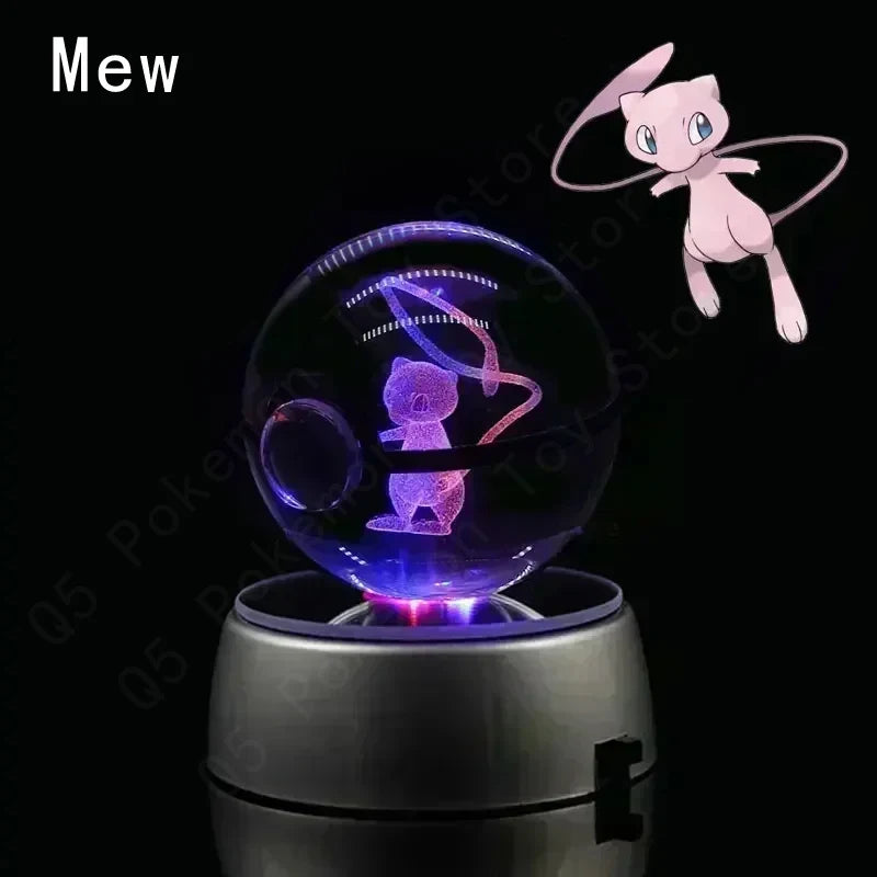 Pokemon 3D Crystal Ball Pikachu Gengar Eevee Mewtwo Anime Game Pokeball Led Night Light Base Kids Birthday Gift Home Decoration