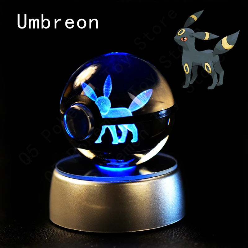 Pokemon 3D Crystal Ball Pikachu Gengar Eevee Mewtwo Anime Game Pokeball Led Night Light Base Kids Birthday Gift Home Decoration