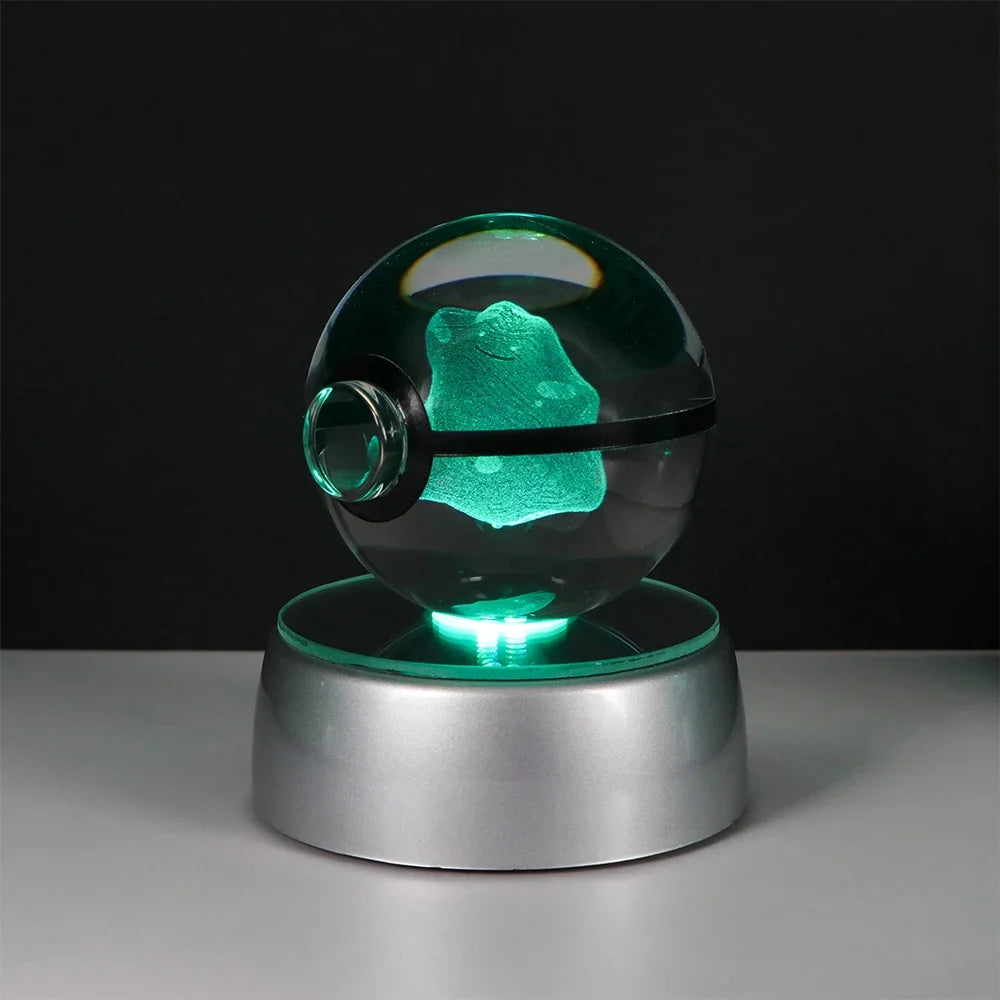 Pokemon 3D Crystal Ball Pikachu Gengar Eevee Mewtwo Anime Game Pokeball Led Night Light Base Kids Birthday Gift Home Decoration
