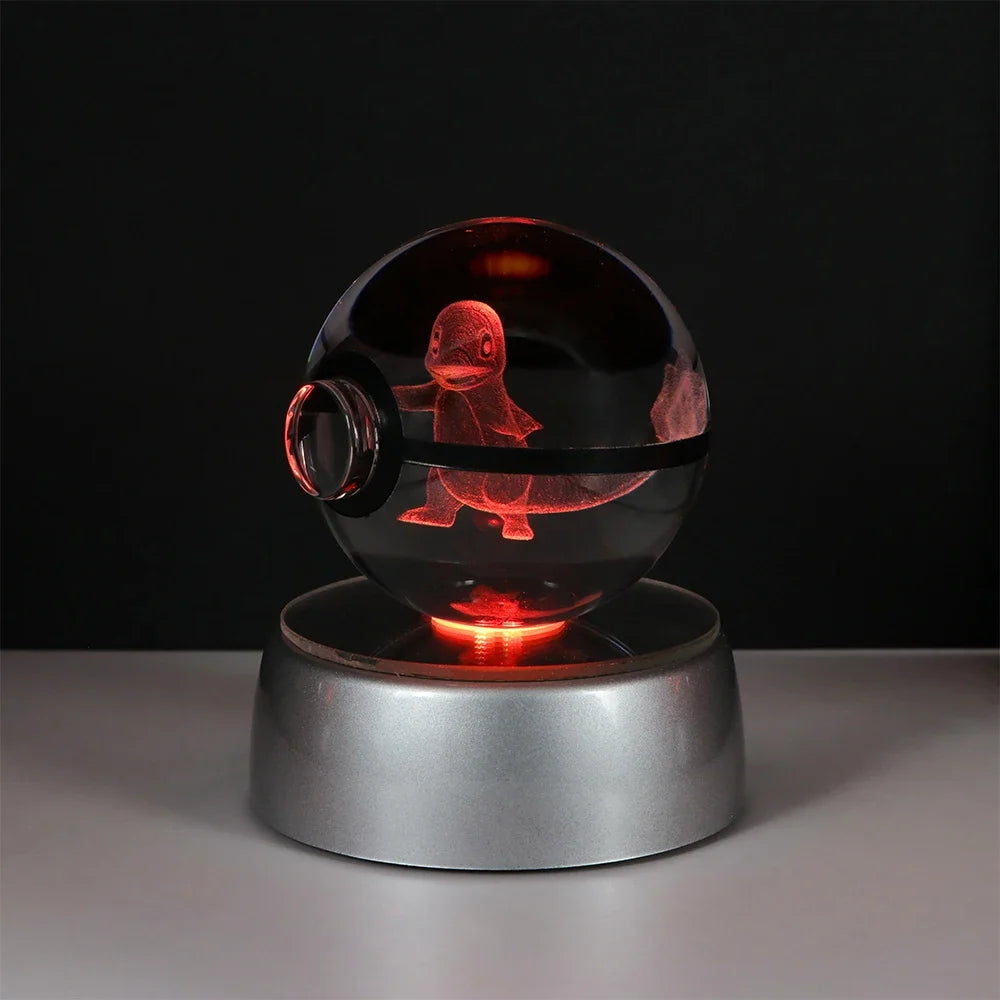 Pokemon 3D Crystal Ball Pikachu Gengar Eevee Mewtwo Anime Game Pokeball Led Night Light Base Kids Birthday Gift Home Decoration