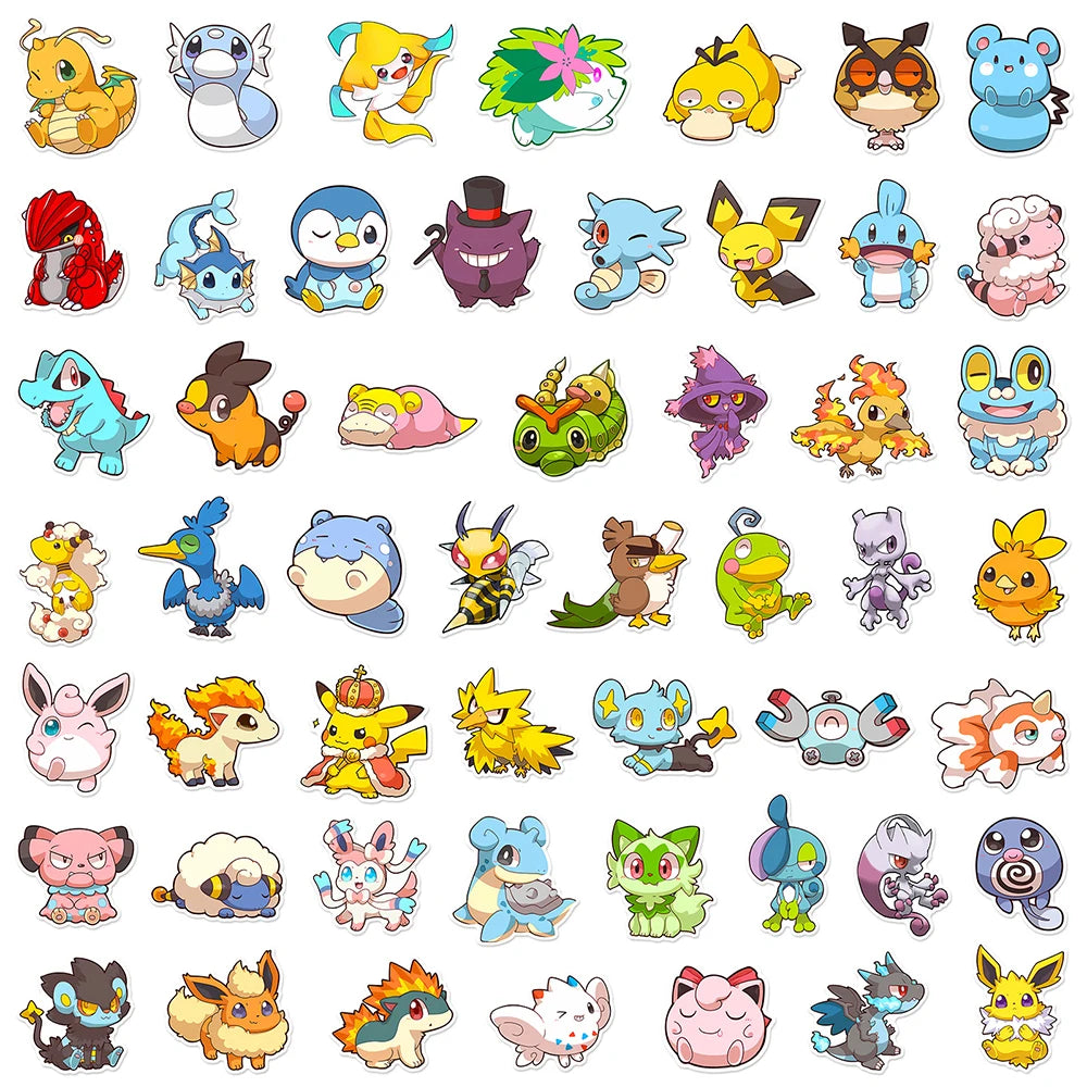 10/30/50PCS Anime Pokemon Cute Stickers Graffiti Decoration DIY Skateboard Phone Fridge Bike Cartoon Decals Fun for Kid Toy Gift