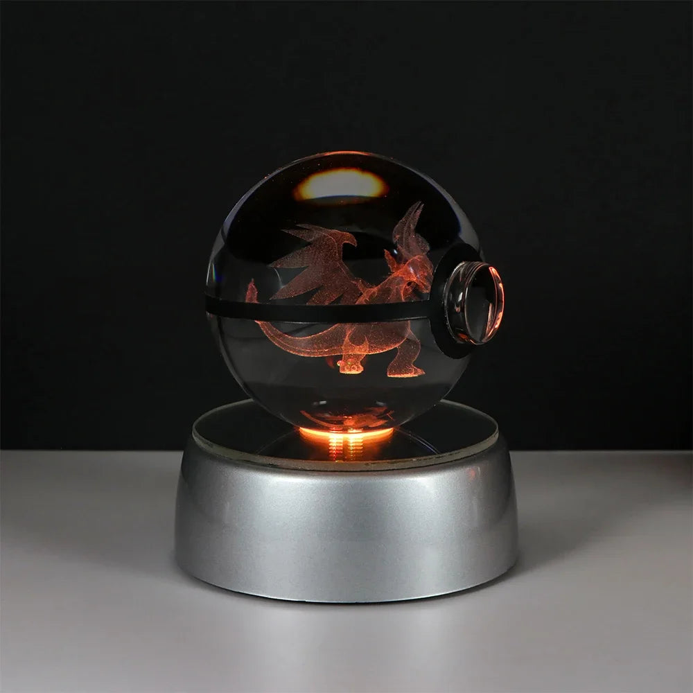 Pokemon 3D Crystal Ball Pikachu Gengar Eevee Mewtwo Anime Game Pokeball Led Night Light Base Kids Birthday Gift Home Decoration