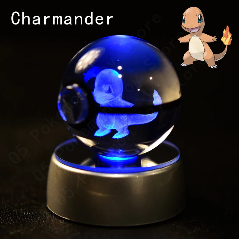 Pokemon 3D Crystal Ball Pikachu Gengar Eevee Mewtwo Anime Game Pokeball Led Night Light Base Kids Birthday Gift Home Decoration