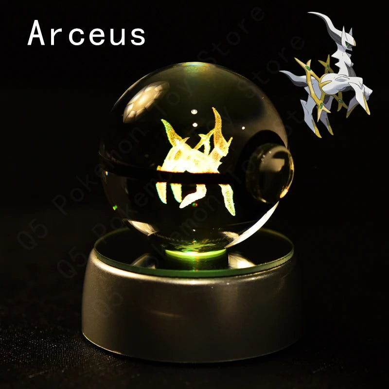 Pokemon 3D Crystal Ball Pikachu Gengar Eevee Mewtwo Anime Game Pokeball Led Night Light Base Kids Birthday Gift Home Decoration