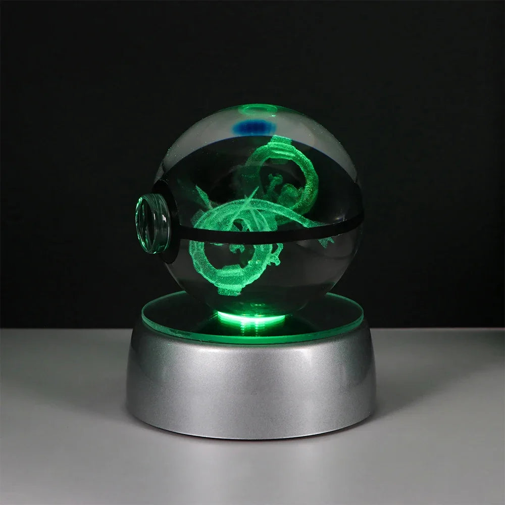 Pokemon 3D Crystal Ball Pikachu Gengar Eevee Mewtwo Anime Game Pokeball Led Night Light Base Kids Birthday Gift Home Decoration