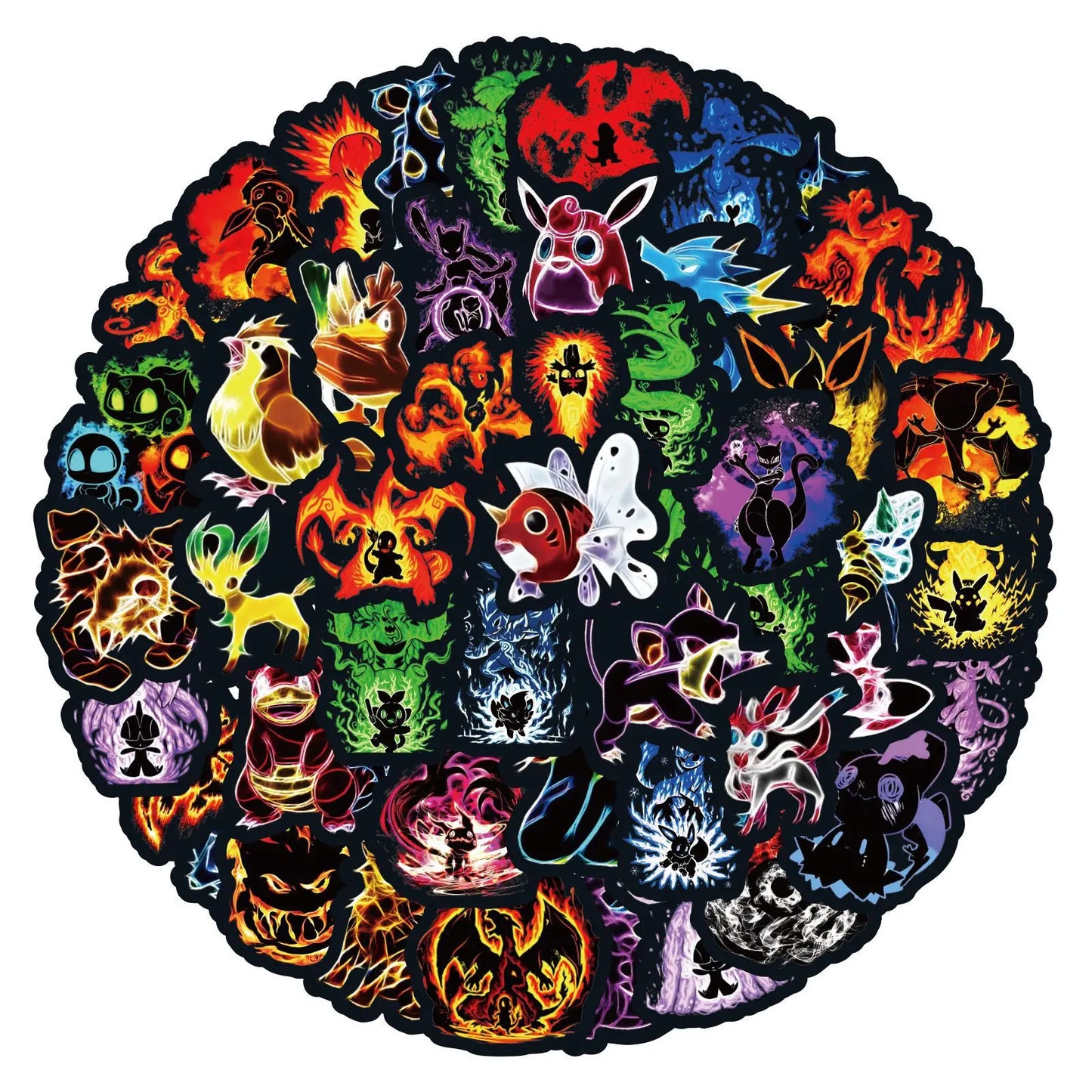 60Pcs Neon Pokemon Graffiti Stickers Anime Decorative Laptop Skateboard Phone Waterproof Cool Cartoon Sticker for Kids