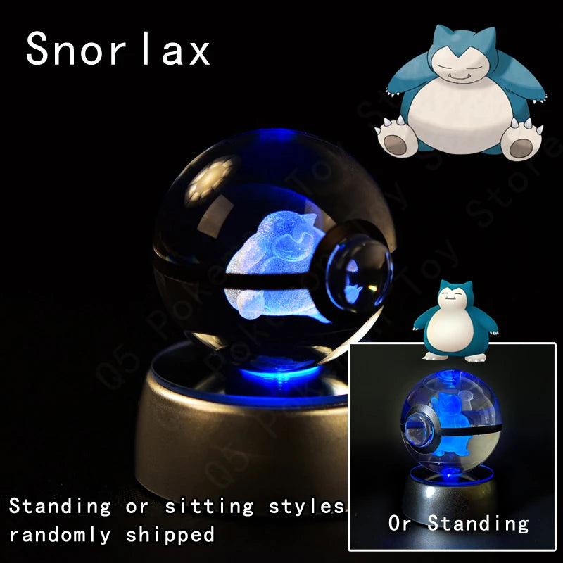 Pokemon 3D Crystal Ball Pikachu Gengar Eevee Mewtwo Anime Game Pokeball Led Night Light Base Kids Birthday Gift Home Decoration