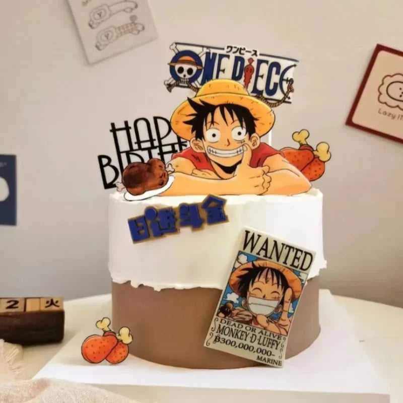 7pcs ONE PIECE Luffy Cake Topper Anime Boy Girl Birthday Cake Decorating Cake Flag Party Supplies for Kids Birthday Baby Shower