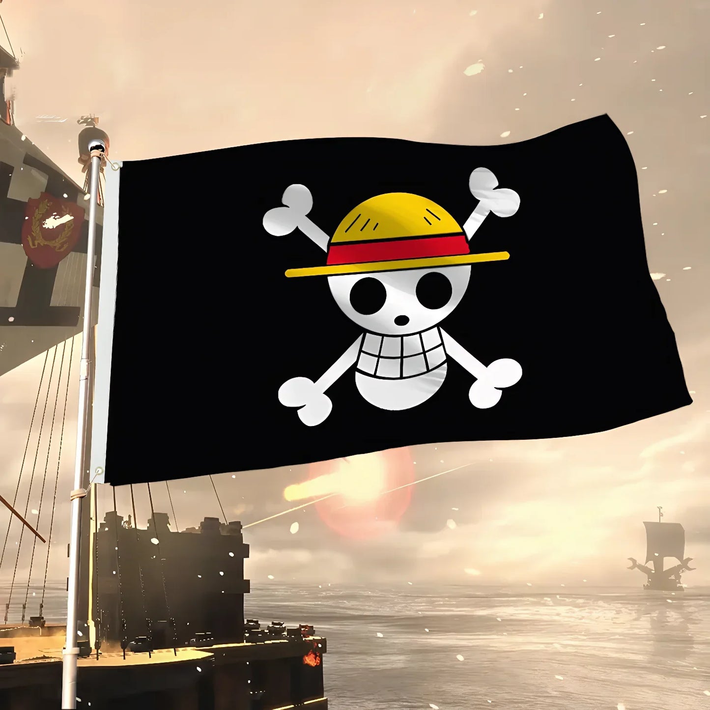 Anime One Piece Luffy Straw Hat Pirates Flag 90x150cm, Jolly Roger Skull Banner for Bedroom, Cosplay, Party & Outdoor Decor