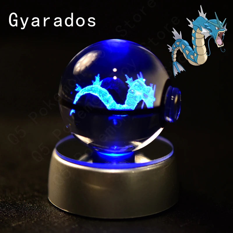 Pokemon 3D Crystal Ball Pikachu Gengar Eevee Mewtwo Anime Game Pokeball Led Night Light Base Kids Birthday Gift Home Decoration