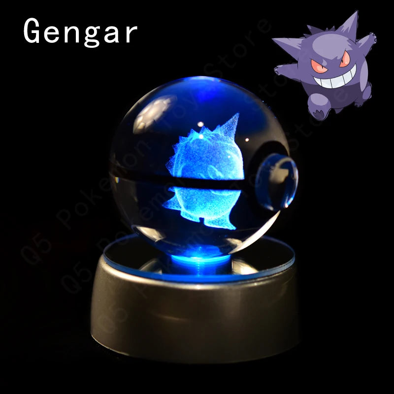 Pokemon 3D Crystal Ball Pikachu Gengar Eevee Mewtwo Anime Game Pokeball Led Night Light Base Kids Birthday Gift Home Decoration