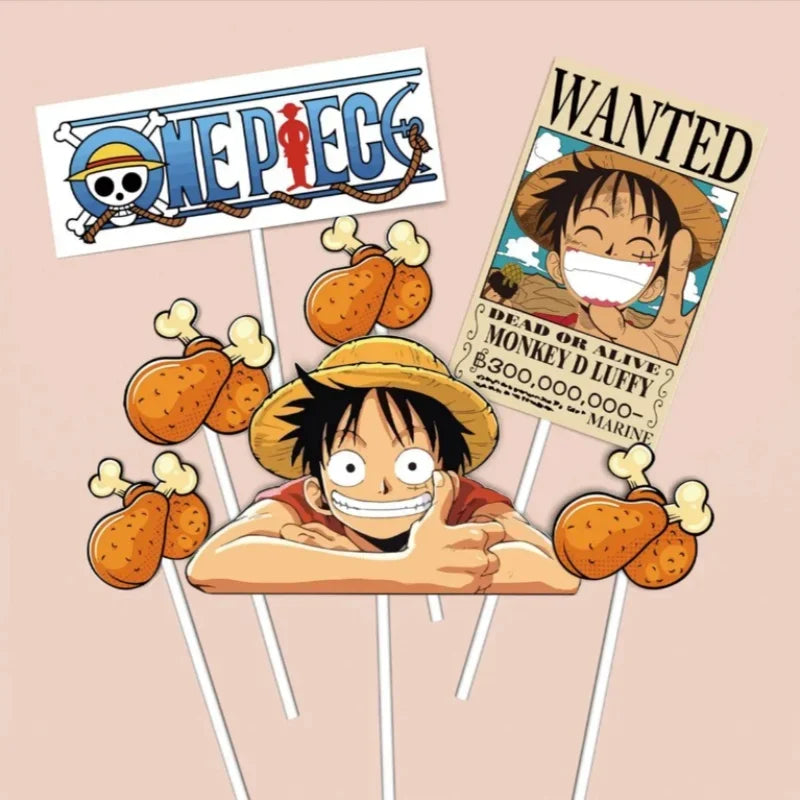 7pcs ONE PIECE Luffy Cake Topper Anime Boy Girl Birthday Cake Decorating Cake Flag Party Supplies for Kids Birthday Baby Shower