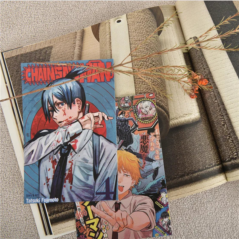 10Pcs Japenese Anime Chainsaw Men Character Poster Sticker Postcard Gift Home Study Room Wall Background Decor Pictures Painting