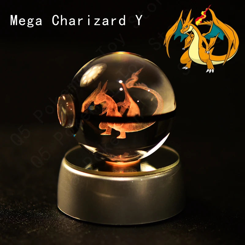 Pokemon 3D Crystal Ball Pikachu Gengar Eevee Mewtwo Anime Game Pokeball Led Night Light Base Kids Birthday Gift Home Decoration