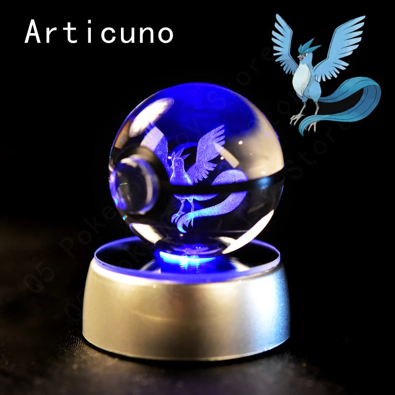 Pokemon 3D Crystal Ball Pikachu Gengar Eevee Mewtwo Anime Game Pokeball Led Night Light Base Kids Birthday Gift Home Decoration