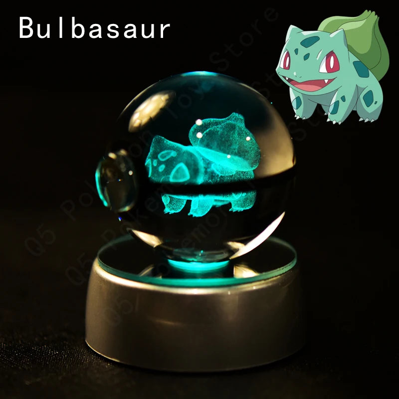 Pokemon 3D Crystal Ball Pikachu Gengar Eevee Mewtwo Anime Game Pokeball Led Night Light Base Kids Birthday Gift Home Decoration