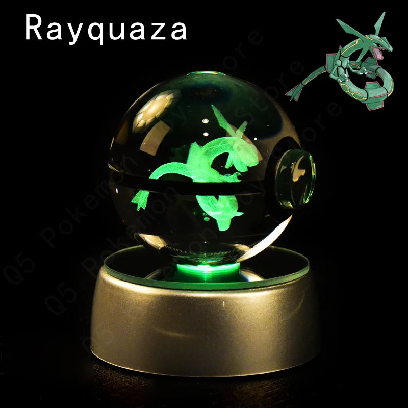 Pokemon 3D Crystal Ball Pikachu Gengar Eevee Mewtwo Anime Game Pokeball Led Night Light Base Kids Birthday Gift Home Decoration