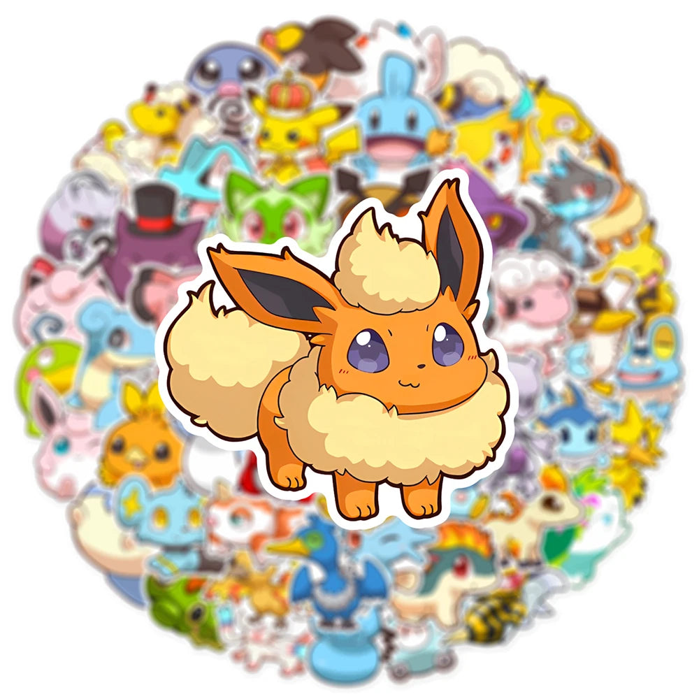 10/30/50PCS Anime Pokemon Cute Stickers Graffiti Decoration DIY Skateboard Phone Fridge Bike Cartoon Decals Fun for Kid Toy Gift