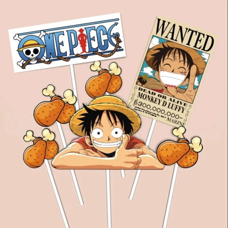 7pcs ONE PIECE Luffy Cake Topper Anime Boy Girl Birthday Cake Decorating Cake Flag Party Supplies for Kids Birthday Baby Shower